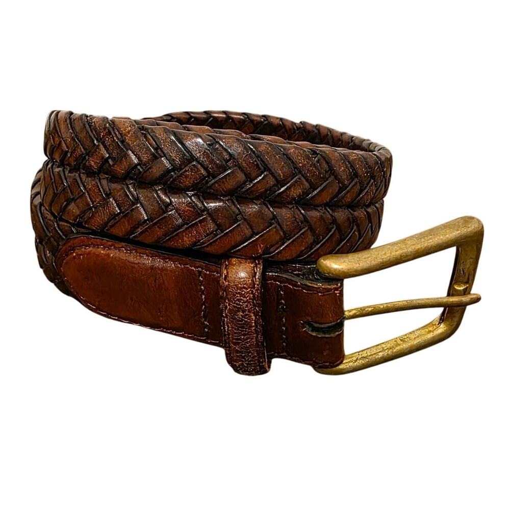 Brighton Braided Leather Belt Mens 42 Brown Brass Buckle Western